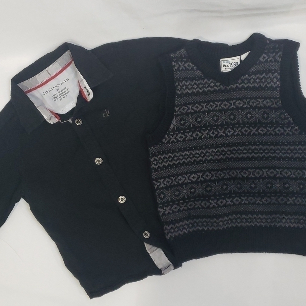5/$30 CALVIN KLEIN button down collared shirt, Childrens Place Sweater V…